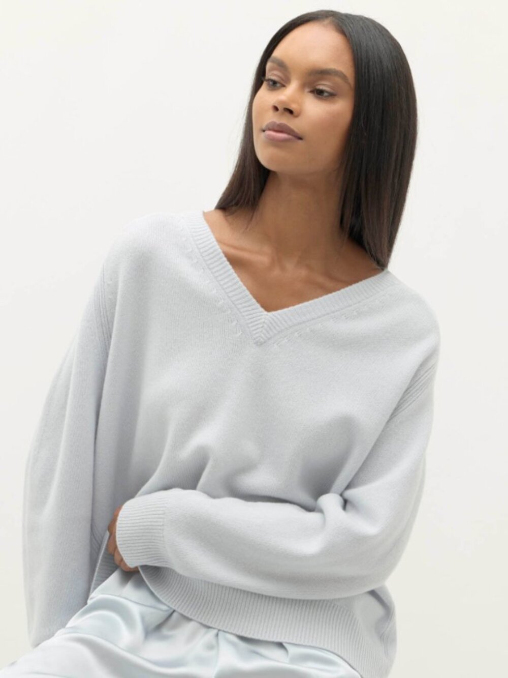 NAKED CASHMERE SYDNEY V-NECK CASHMERE Light Blue Knit Pullover XS - Picture 11 of 11